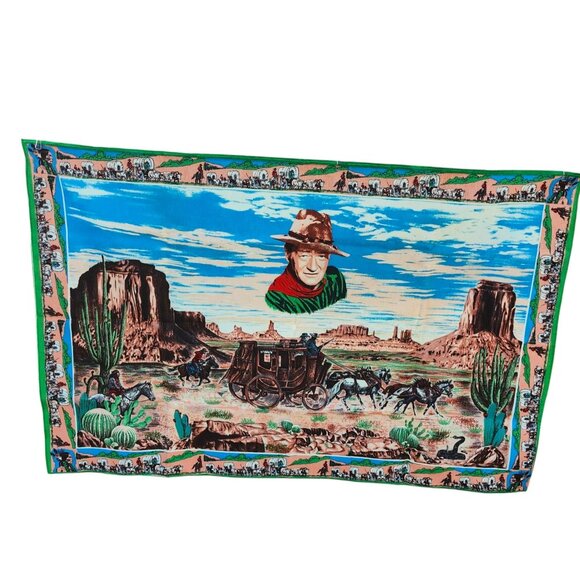 Vintage A.T.C. John Wayne Cowboy Western Tapestry Wall Hanging 35x53 Inch - Picture 5 of 5